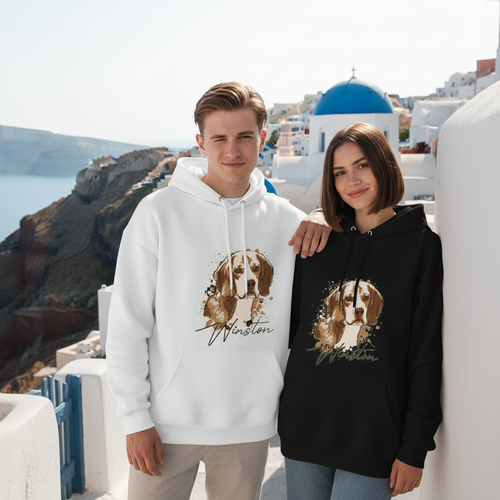 Winston Beagle Watercolor Portrait Graphic Hoodie H1110