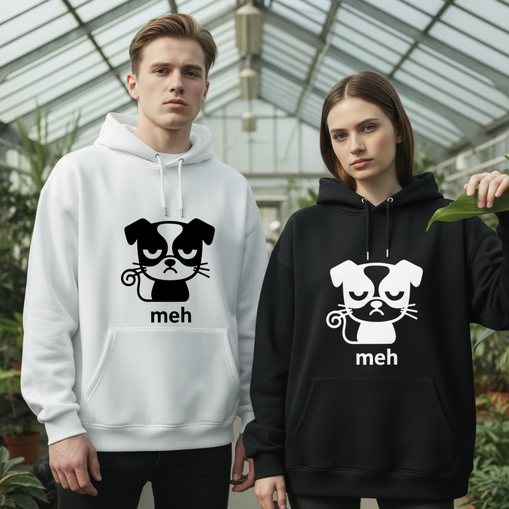 Meh Grumpy Dog Cat Whiskers Funny Hoodie H1079