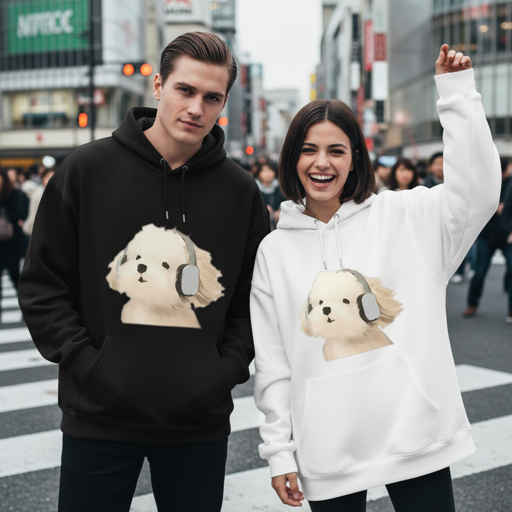 Fluffy Puppy Headphones Cute Graphic Hoodie H1116