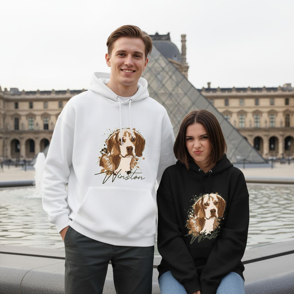Winston Beagle Watercolor Portrait Graphic Hoodie H1110
