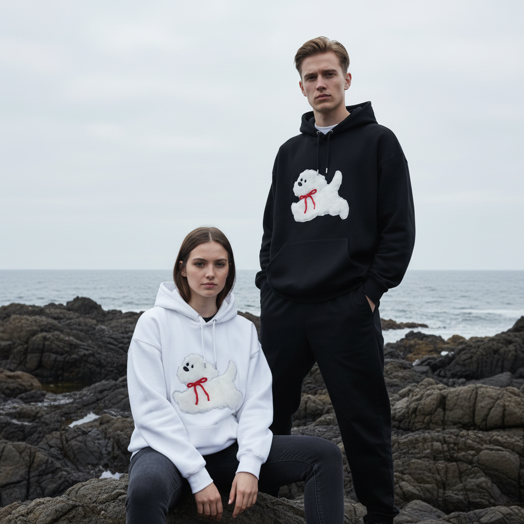 Playful White dog Hoodie H1024