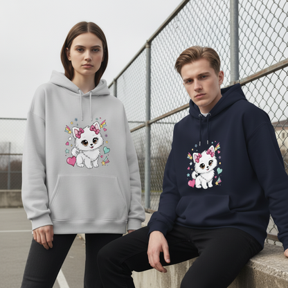 Kawaii Fluffy Puppy Pink Bow Hearts Graphic Hoodie H1087