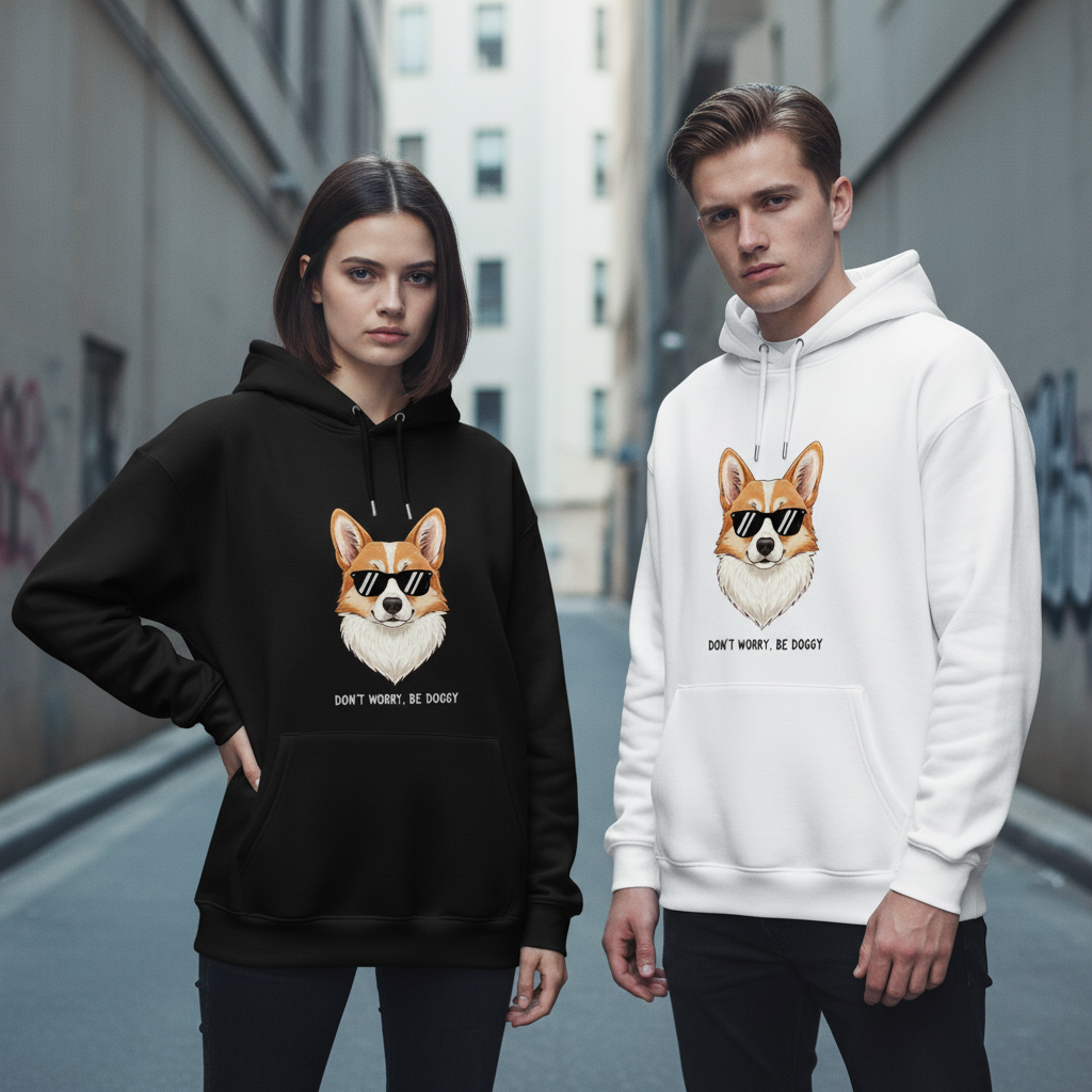 Don't Worry Be Doggy Funny Corgi Sunglasses Hoodie H1094