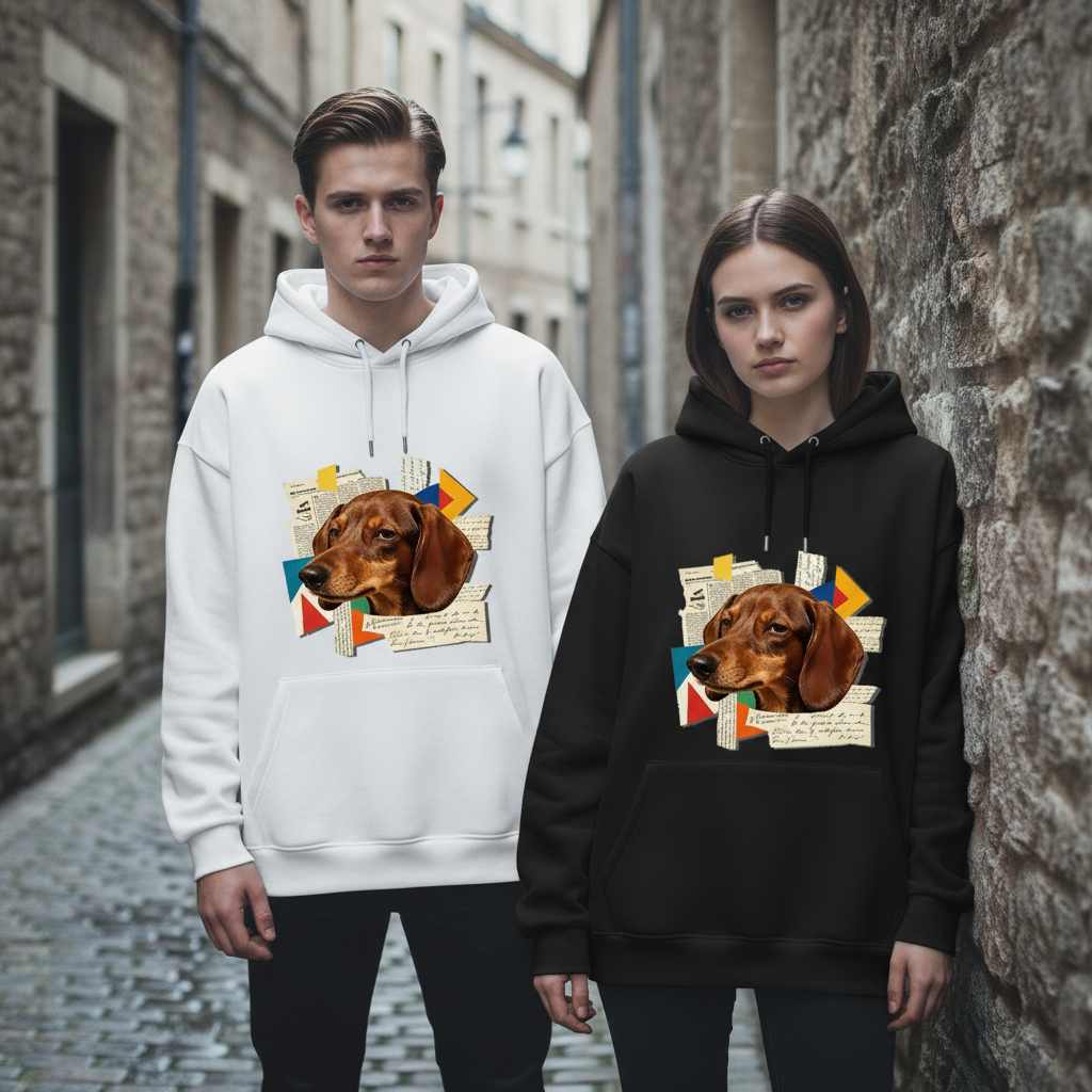 Retro Collage Dachshund Graphic Hoodie H1108