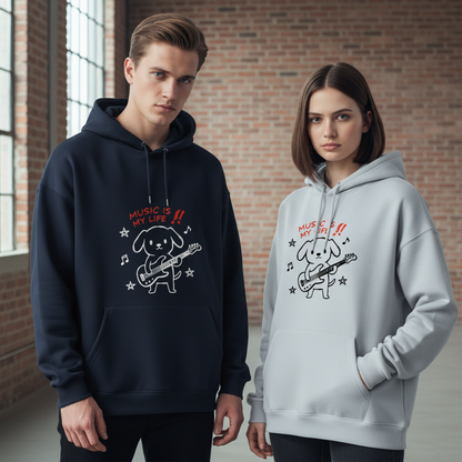 Music Is My Life Guitar Dog Funny Graphic Hoodie H1105