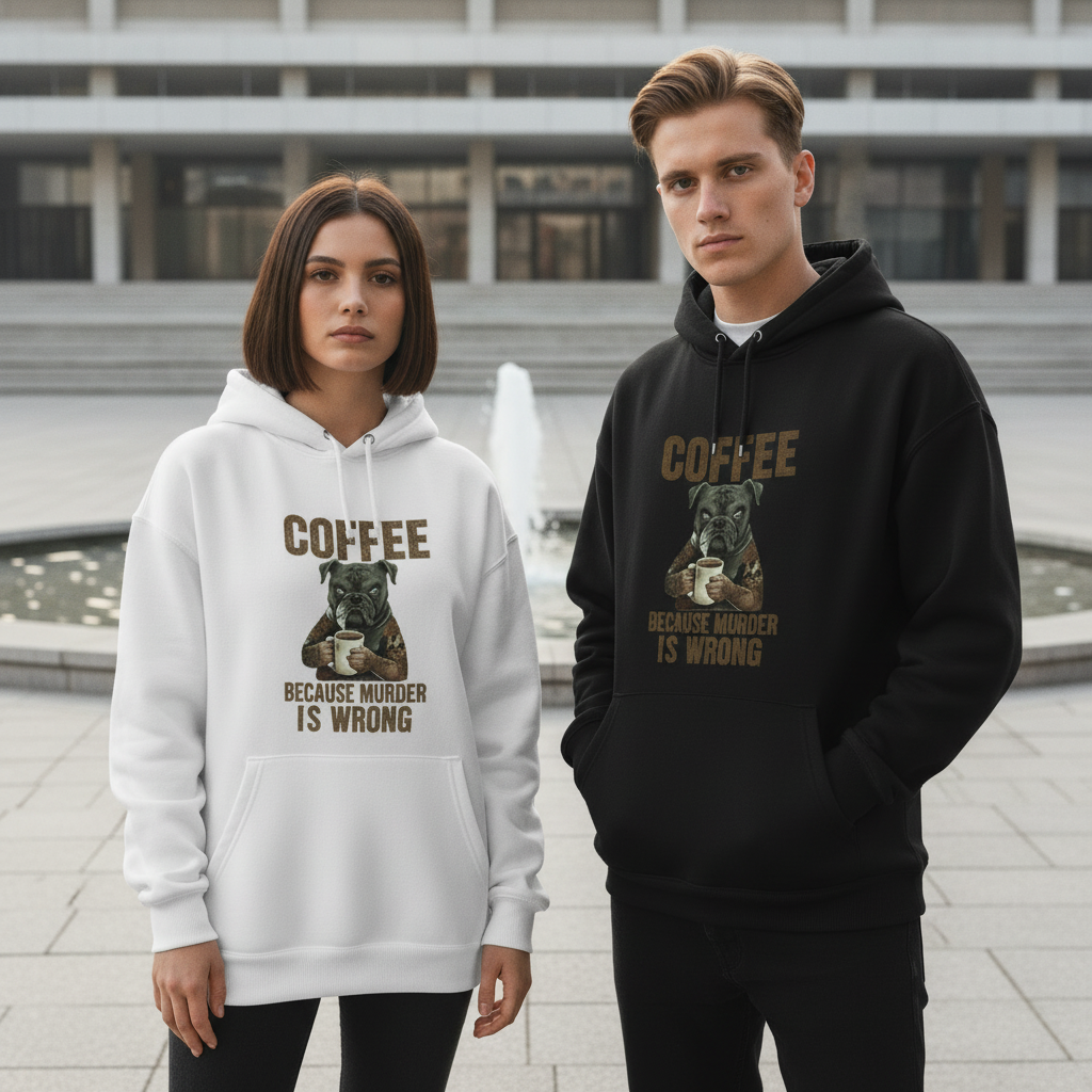 Coffee Because Murder Is Wrong Tattooed Bulldog Hoodie H1084