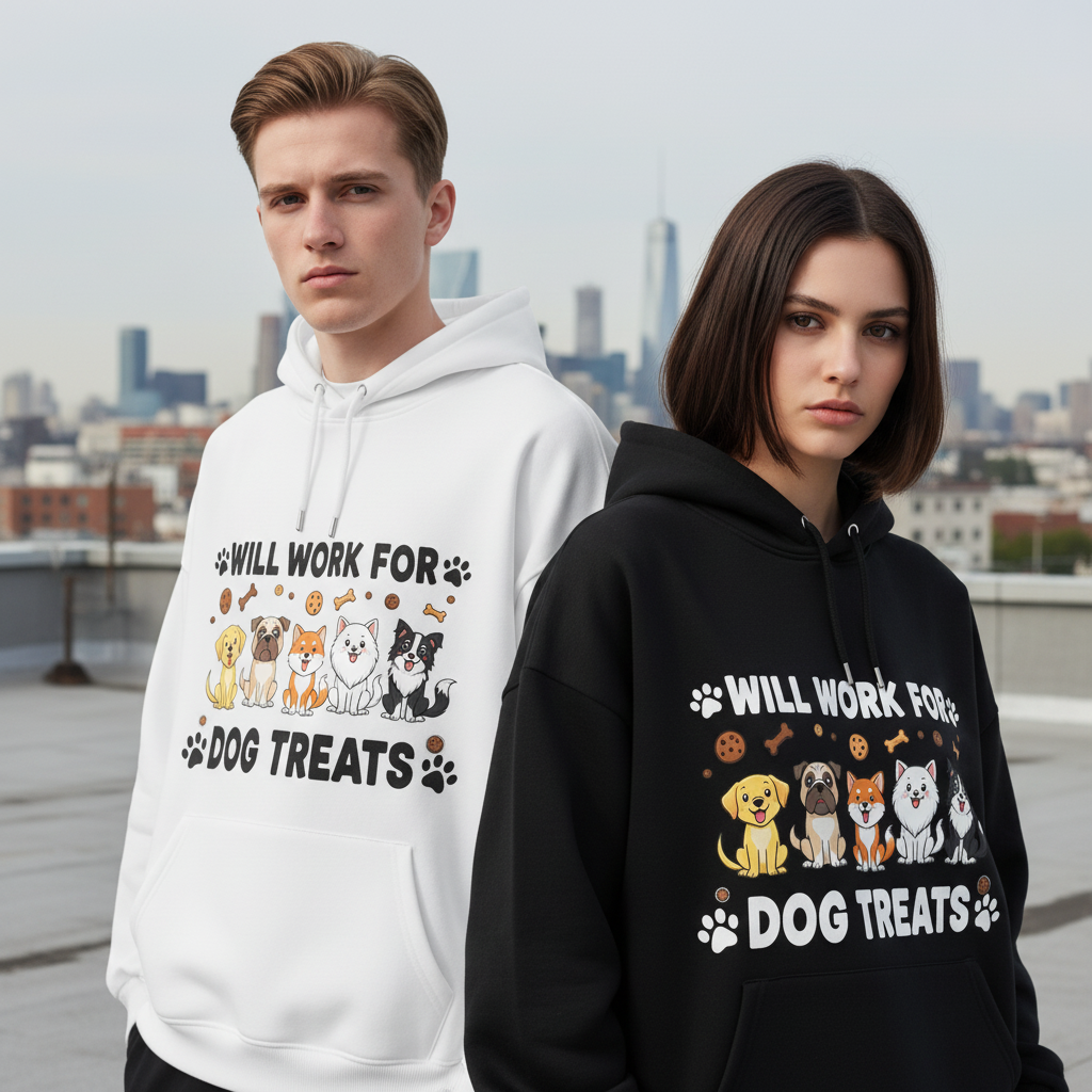 Will Work For Dog Treats Five Dogs Funny Hoodie H1082