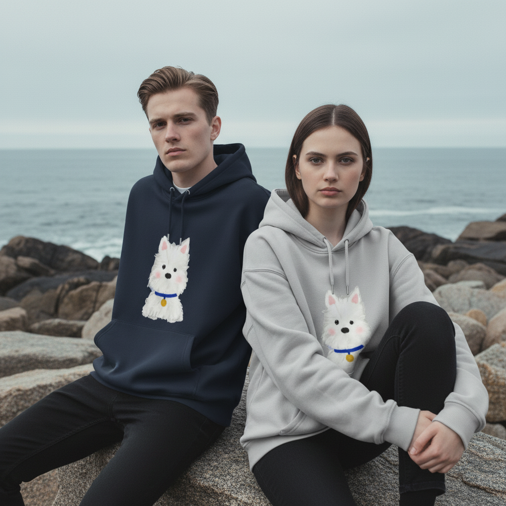 Blue Collar White Puppy Hoodie H1044