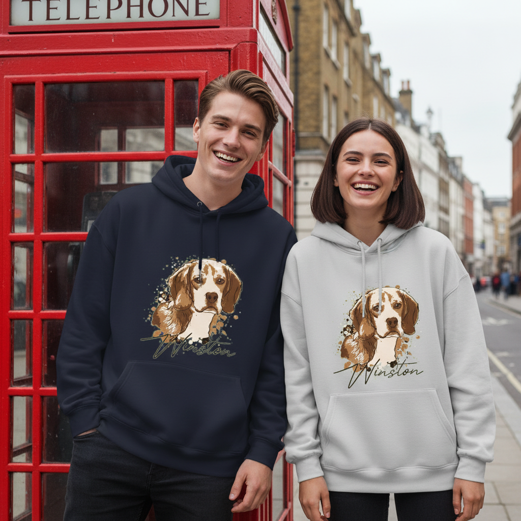 Winston Beagle Watercolor Portrait Graphic Hoodie H1110