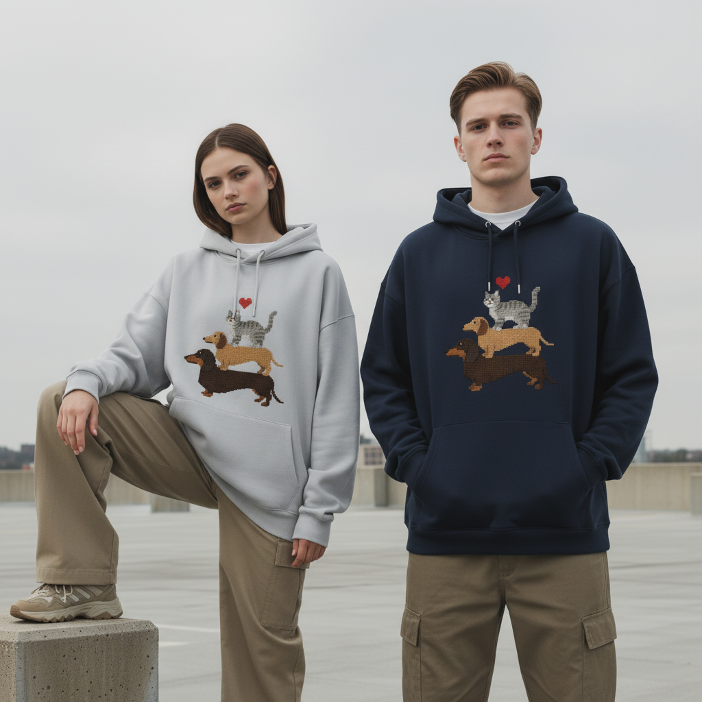 Pixel Art Cat Dachshund Stack Hoodie H1068