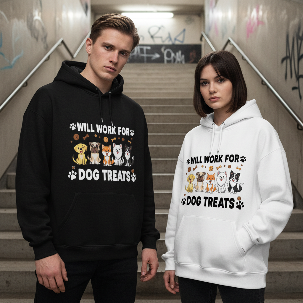 Will Work For Dog Treats Five Dogs Funny Hoodie H1082