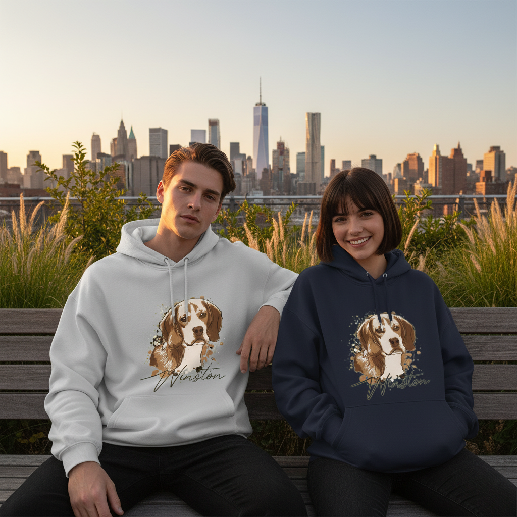 Winston Beagle Watercolor Portrait Graphic Hoodie H1110