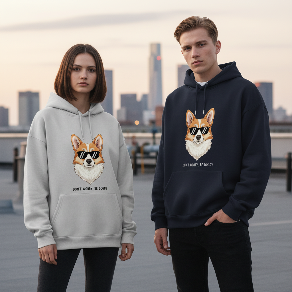 Don't Worry Be Doggy Funny Corgi Sunglasses Hoodie H1094