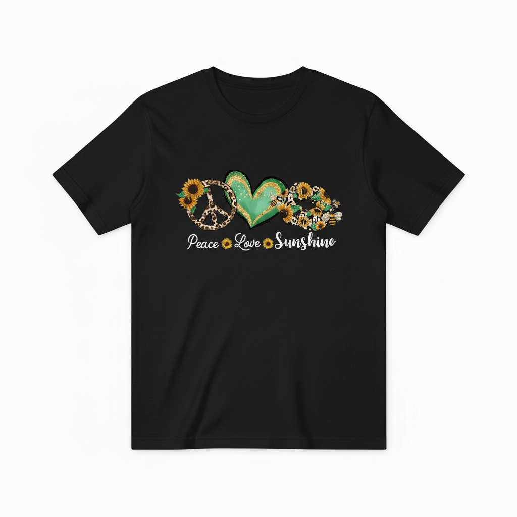 Peace Love Sunshine向日葵T恤-黑色