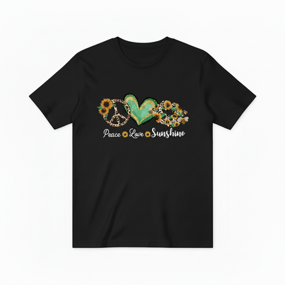 Peace Love Sunshine向日葵T恤-黑色