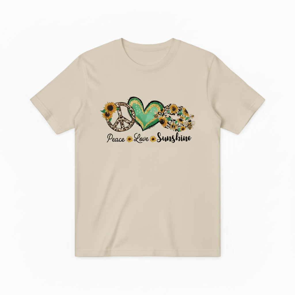 Peace Love Sunshine向日葵T恤-米黄色