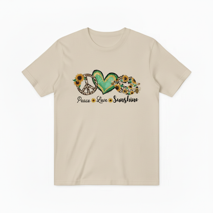 Peace Love Sunshine向日葵T恤-米黄色