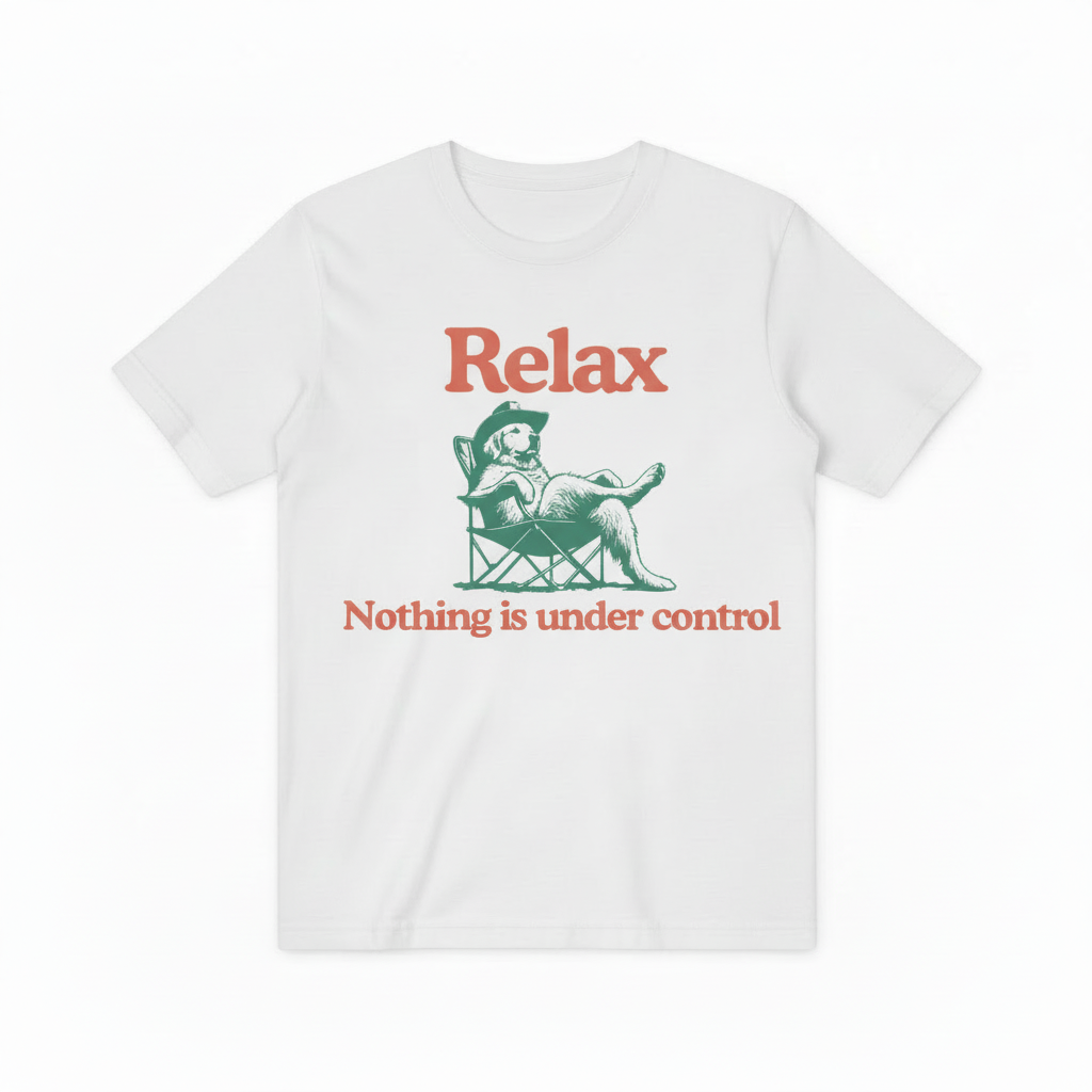 Relax Dog Print Tee - Screen Print Effect