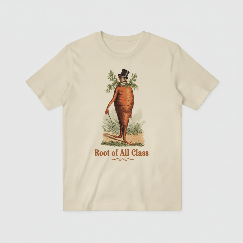 Root of All Class Beige T-Shirt White Background