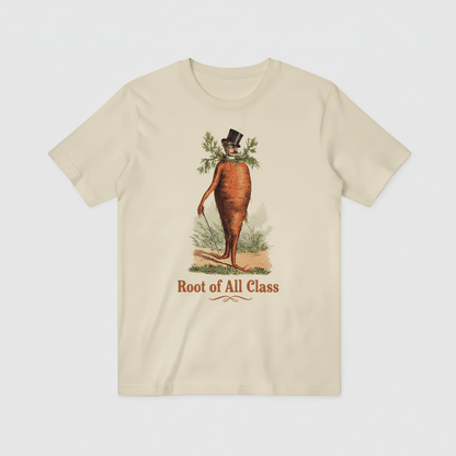 Root of All Class Beige T-Shirt White Background