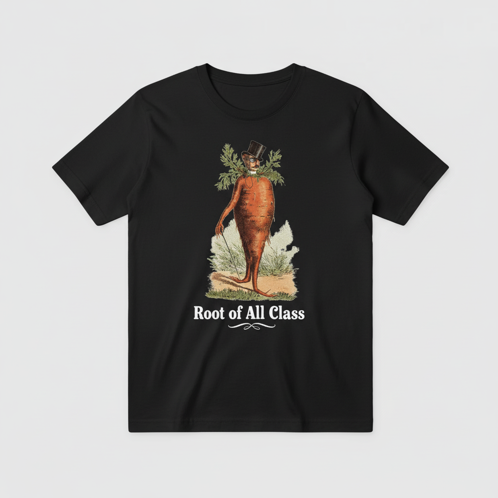 Root of All Class Black T-Shirt White Background