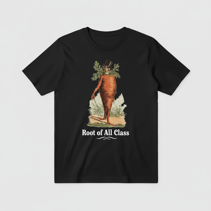 Root of All Class Black T-Shirt White Background