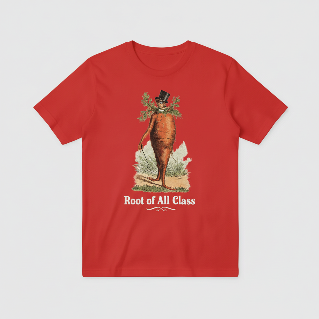 Root of All Class Red T-Shirt White Text