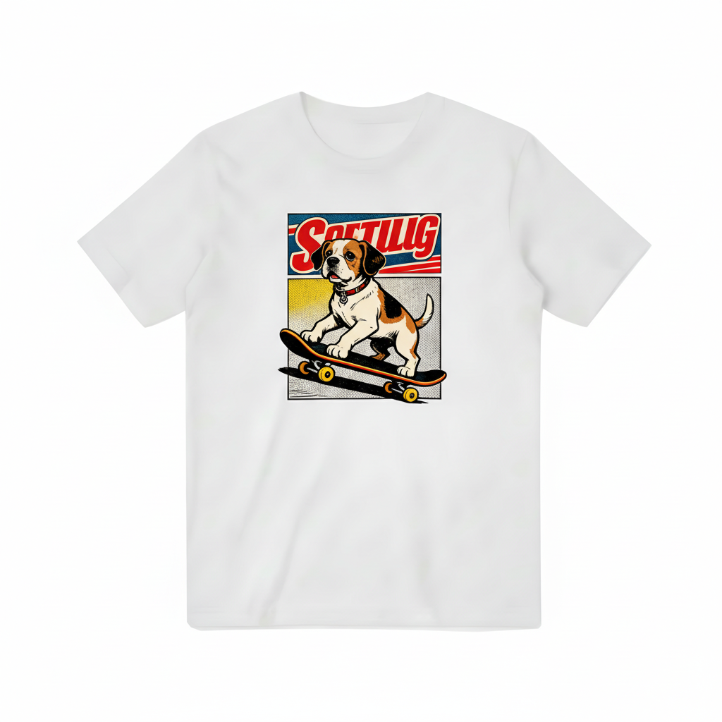 Sortilg Skateboarding Dog T-Shirt Mockup - Larger Design