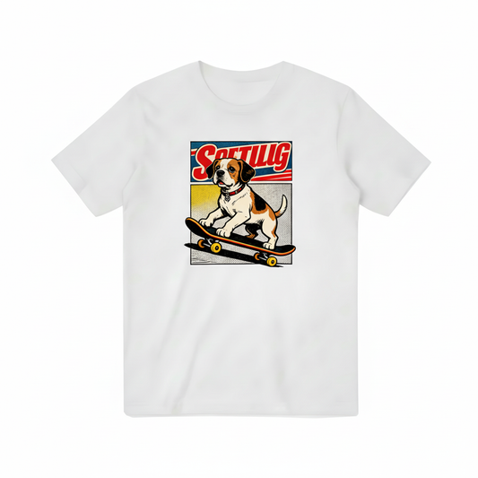 Sortilg Skateboarding Dog T-Shirt Mockup - Larger Design