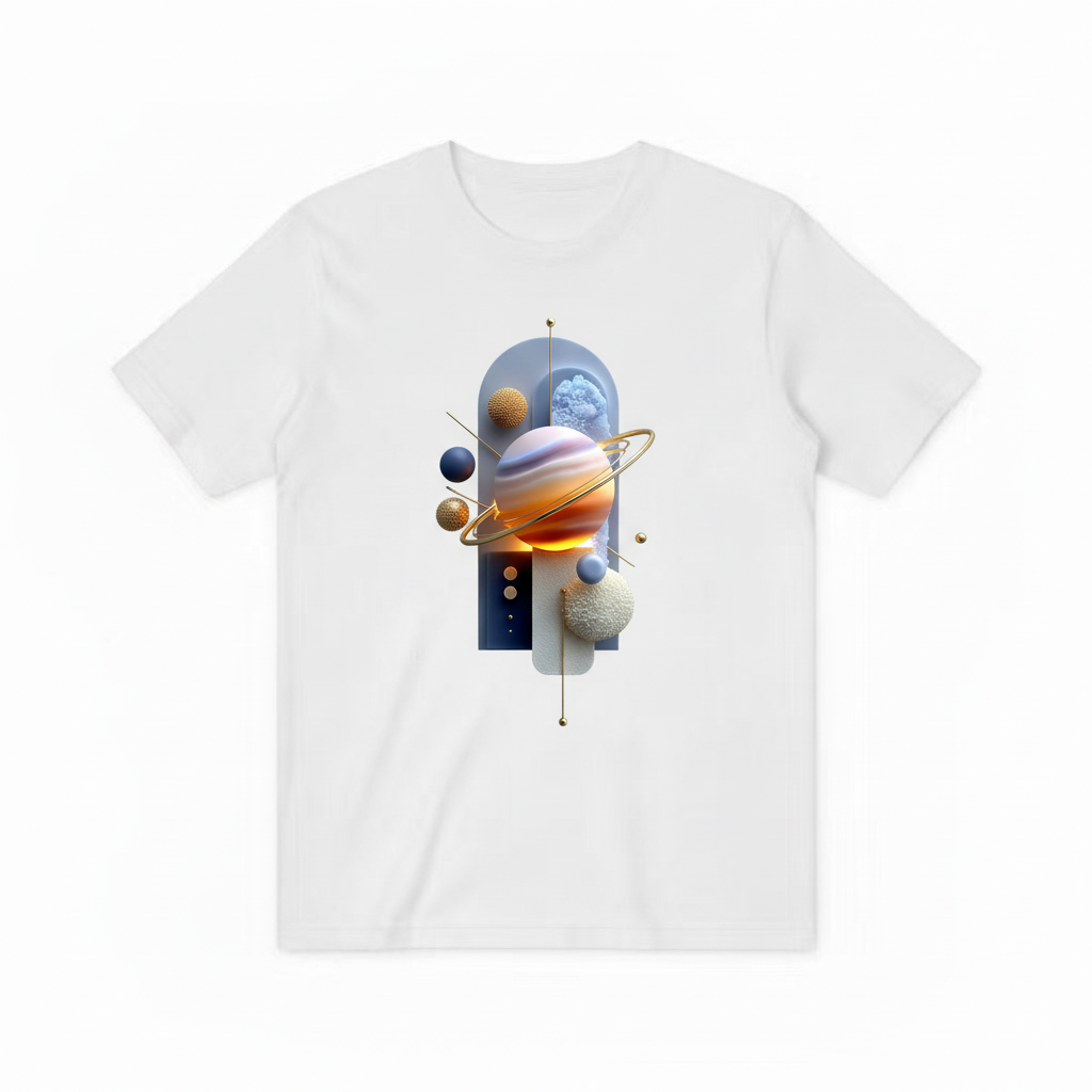 白色T恤 - 3D宇宙星球设计
