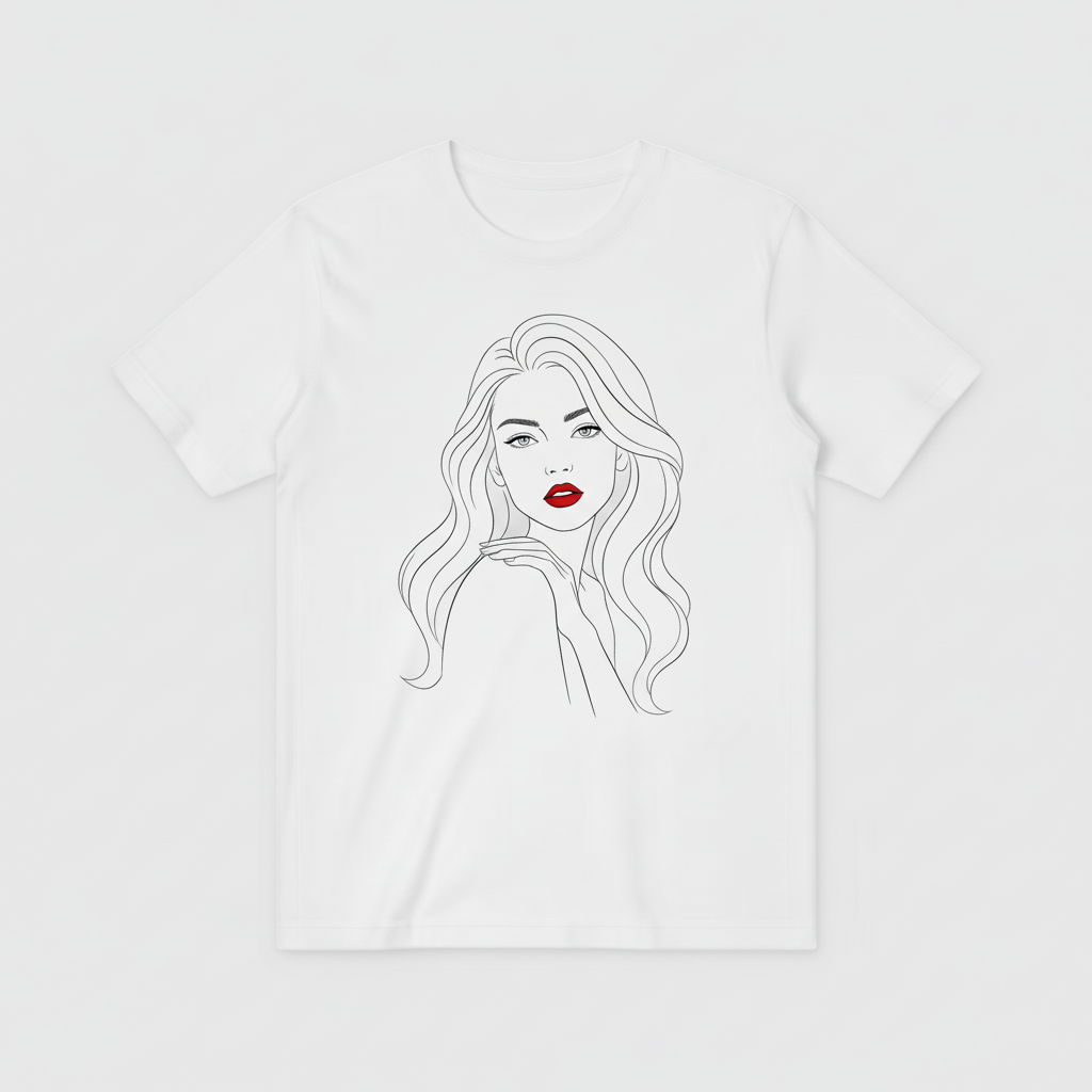 白色T恤 - 优雅女性线条插画