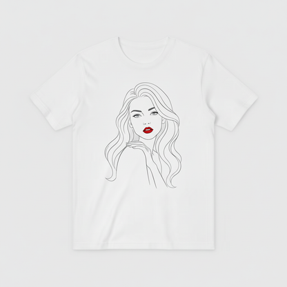 白色T恤 - 优雅女性线条插画
