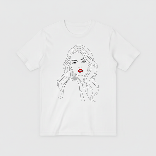 白色T恤 - 优雅女性线条插画