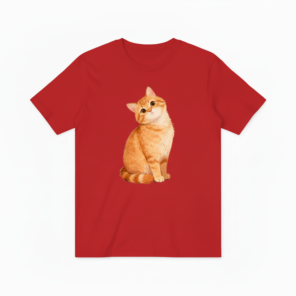 红色T恤-橙色小猫