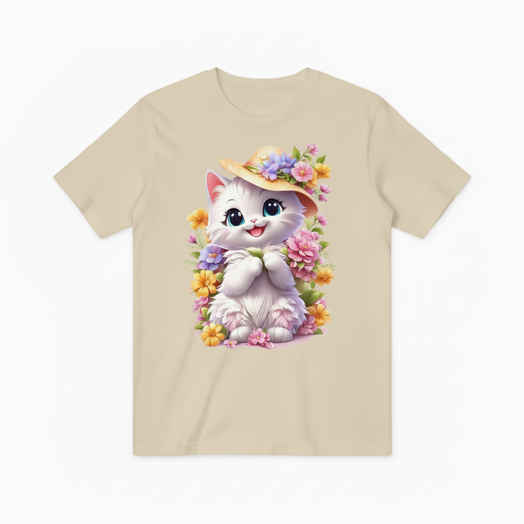 小猫花帽T恤-米黄色