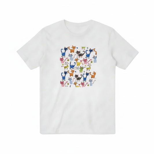 无边框彩色猫咪T恤效果图