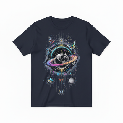 深蓝色T恤宇宙蝴蝶设计