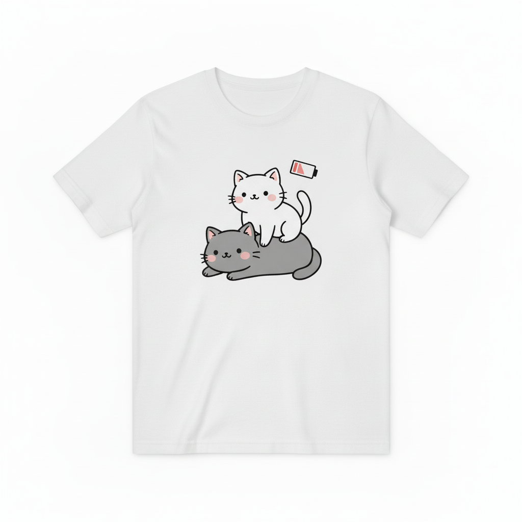 猫咪充电白色T恤