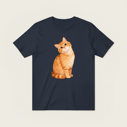 深蓝色T恤-橙色小猫
