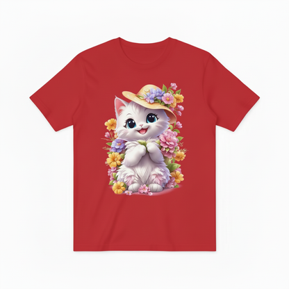 小猫花帽T恤-红色