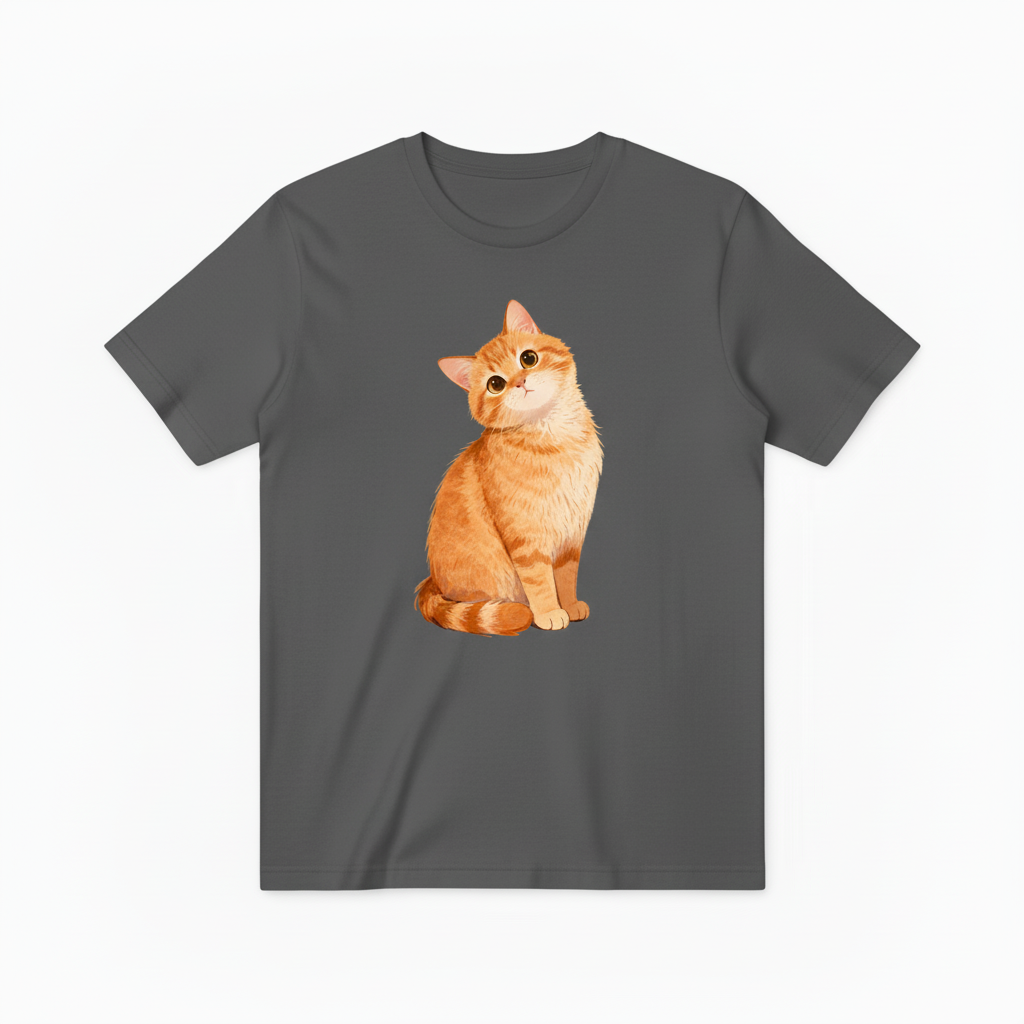 深灰色T恤-橙色小猫