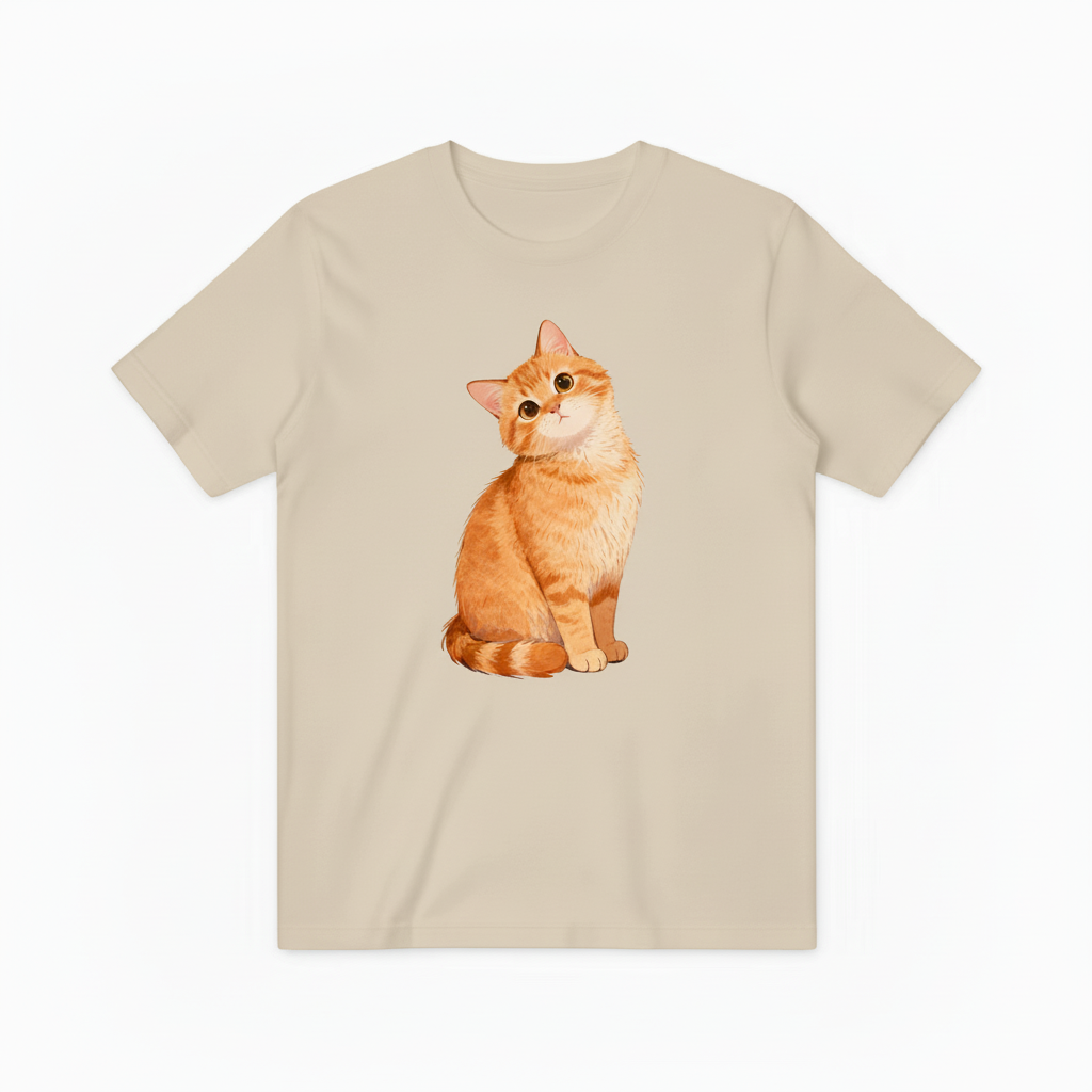 米黄色T恤-橙色小猫
