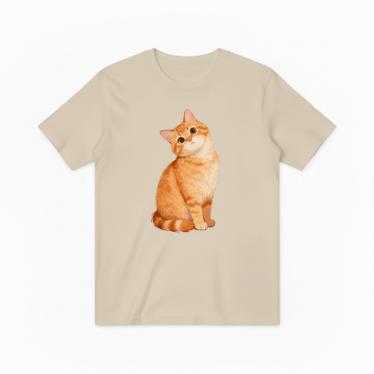 米黄色T恤-橙色小猫