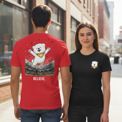 Believe Celebrating Dog Soccer Tee