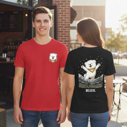 Believe Celebrating Dog Soccer Tee