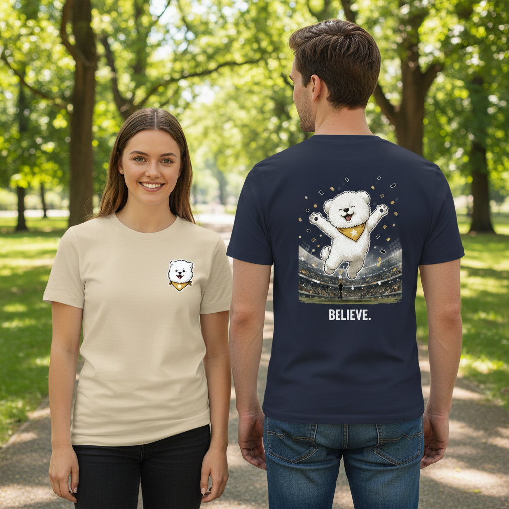 Believe Celebrating Dog Soccer Tee