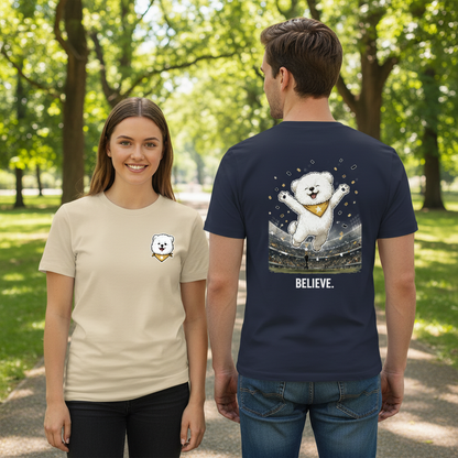Believe Celebrating Dog Soccer Tee