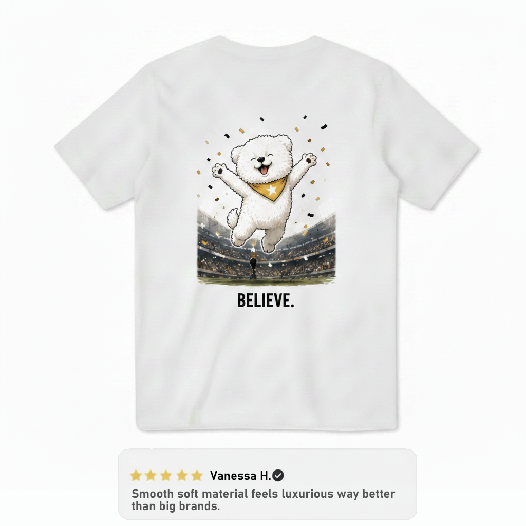 Believe Celebrating Dog Soccer Tee