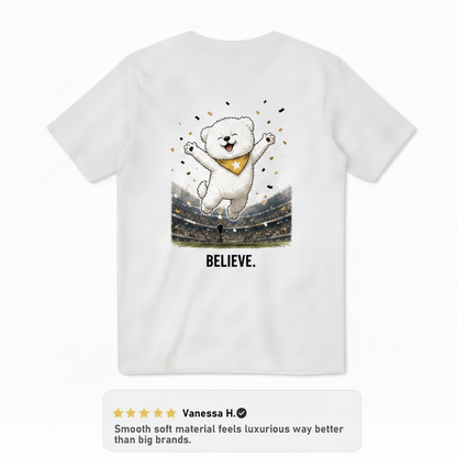 Believe Celebrating Dog Soccer Tee