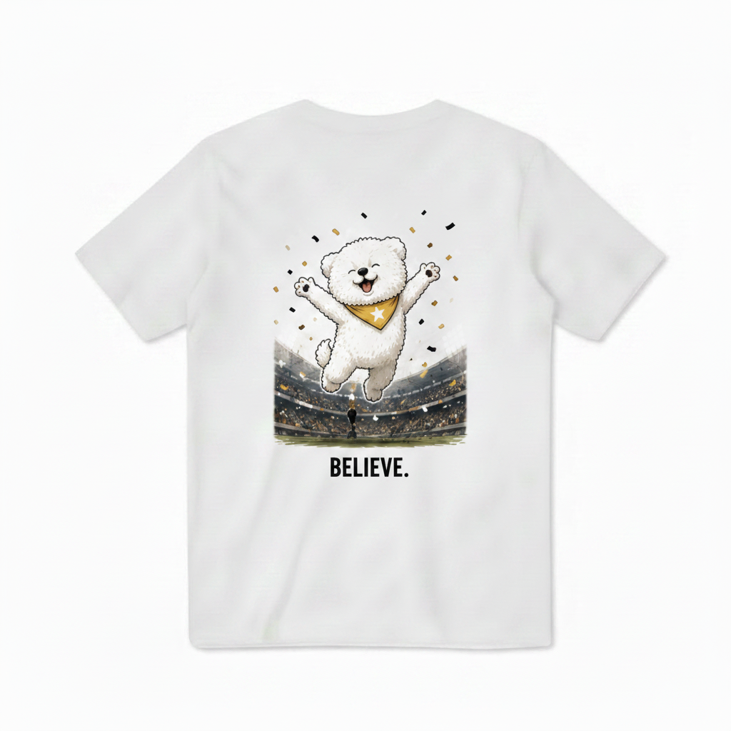 Believe Celebrating Dog Soccer Tee